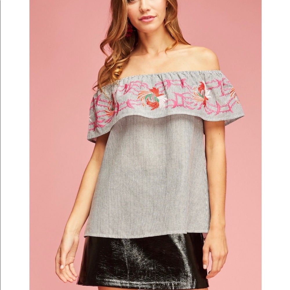 “Sear sucker” OTS Blouse